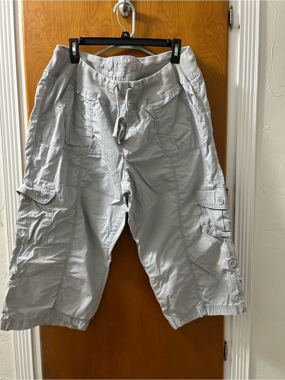 Calvin Klein Light Gray Drawstring Waist Cargo Capris